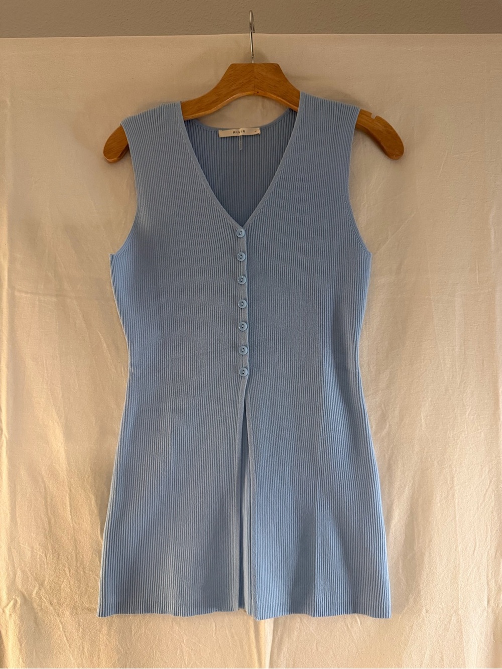 NWOT Sleeveless Light Blue Ribbed Button-Front Top